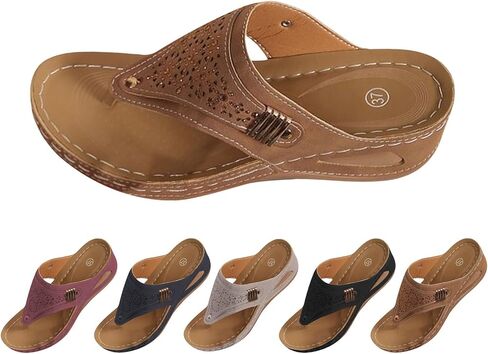 YOLAI Orthopedic Sandals for Women 2026 Summer Slip On Beach Flip Flops Dressy Arch Support Wedge Sandal Vintage Wide Width Sandals Casual Boho Slipper in Kuwait