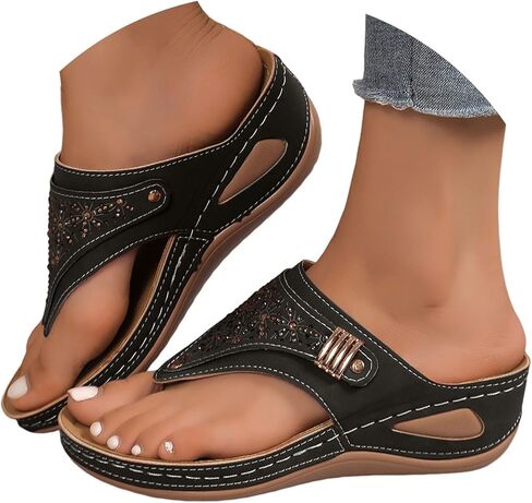 YOLAI Orthopedic Sandals for Women 2026 Summer Slip On Beach Flip Flops Dressy Arch Support Wedge Sandal Vintage Wide Width Sandals Casual Boho Slipper in Kuwait