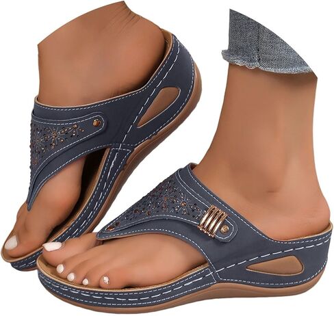 YOLAI Orthopedic Sandals for Women 2026 Summer Slip On Beach Flip Flops Dressy Arch Support Wedge Sandal Vintage Wide Width Sandals Casual Boho Slipper in Kuwait