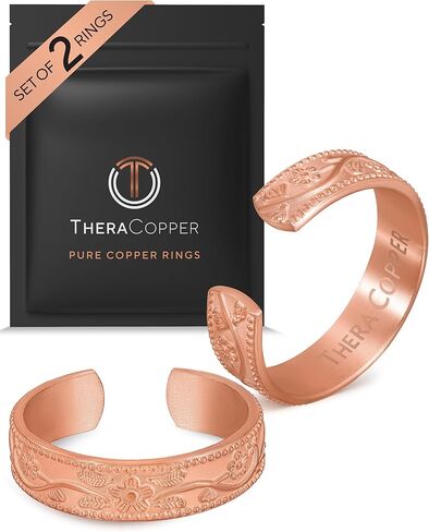 TheraCopper Pure Copper Rings for Women & Men (2-Pack) — 100% Pure Copper Ring — Raw, Solid & Uncoated Authentic Handmade Open-End Adjustable Ayurvedic Jewelry Rings (S/M + L/XL) in Saudi Arabia