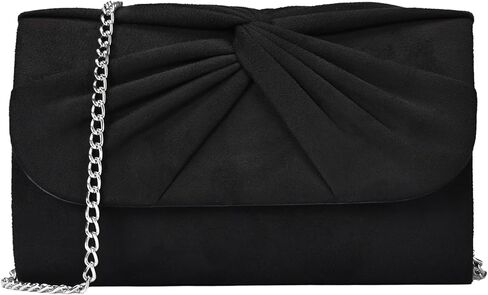 Women Faux Suede Pleated Bow Evening Bag Elegant Clutch Purse Handbag Formal Wedding Prom Party in Saudi Arabia