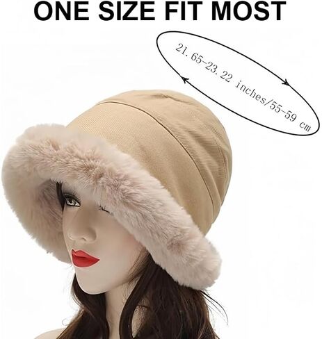 Winter Fur Bucket Hat, Unisex Warm Fluffy Fisherman Fuzzy Bucket Hat in Saudi Arabia