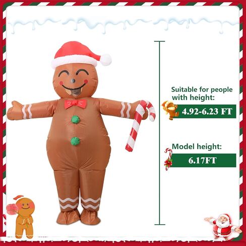عيد الميلاد زي الزنجبيل نفخ، الزنجبيل رجل زي، تفجير نفخ زي الكبار، مضحك عيد الميلاد نفخ زي، الزنجبيل رجل نيسيس الكبار، أزياء عيد الميلاد العملاقة للبالغين النساء in Saudi Arabia