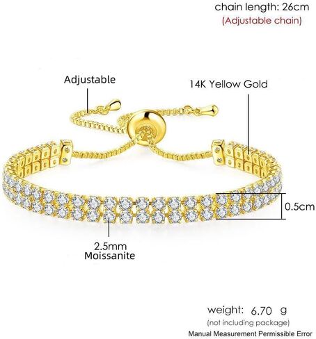 18K gold bracelet women's versatile accessory adjustable moissanite bracelet 2.5MM tennis bracelet Mother's Day, birthday, Christmas gift in Saudi Arabia