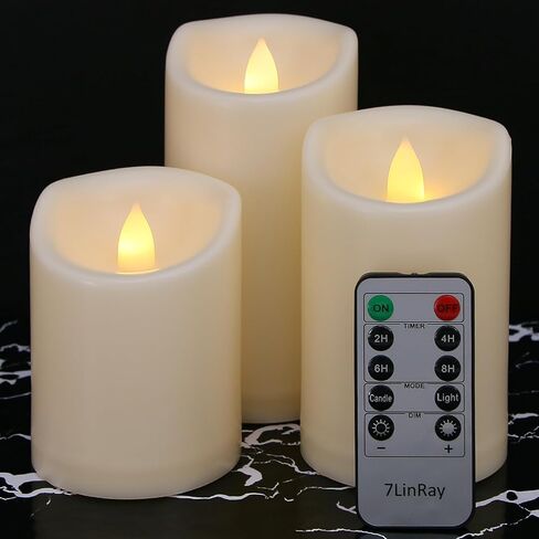 Flameless Flickering Candles with Remote and Timers, 1000 Hours Waterproof Outdoor Indoor Battery Operated LED Pillar Candles, Ivory Plastic, Set of 3(D 3" x H 4" 5" 6") in Saudi Arabia