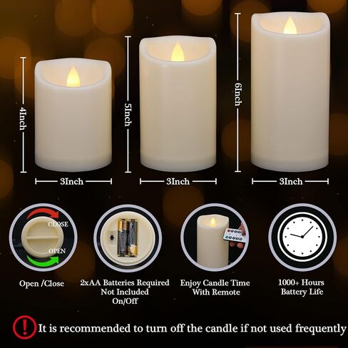 Flameless Flickering Candles with Remote and Timers, 1000 Hours Waterproof Outdoor Indoor Battery Operated LED Pillar Candles, Ivory Plastic, Set of 3(D 3" x H 4" 5" 6") in Saudi Arabia