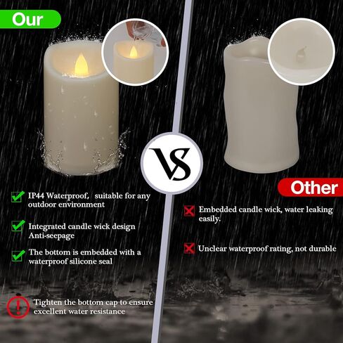 Flameless Flickering Candles with Remote and Timers, 1000 Hours Waterproof Outdoor Indoor Battery Operated LED Pillar Candles, Ivory Plastic, Set of 3(D 3" x H 4" 5" 6") in Saudi Arabia