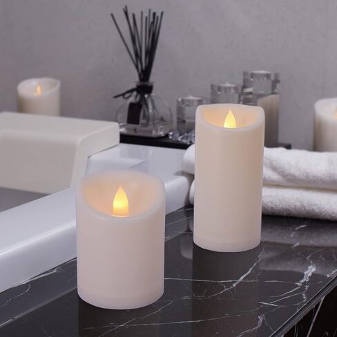 Flameless Flickering Candles with Remote and Timers, 1000 Hours Waterproof Outdoor Indoor Battery Operated LED Pillar Candles, Ivory Plastic, Set of 3(D 3" x H 4" 5" 6") in Saudi Arabia