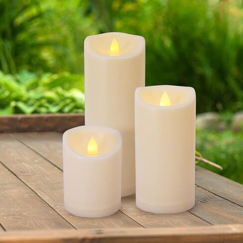 Flameless Flickering Candles with Remote and Timers, 1000 Hours Waterproof Outdoor Indoor Battery Operated LED Pillar Candles, Ivory Plastic, Set of 3(D 3" x H 4" 5" 6") in Saudi Arabia