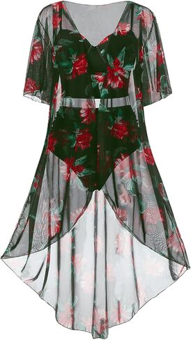 ROSE GAL Rosegal Plus Size Women 3 Piece Tankini Swimsuit Floral Print Underwire Push Up High Waisted Ruched Bathing Suit in Kuwait