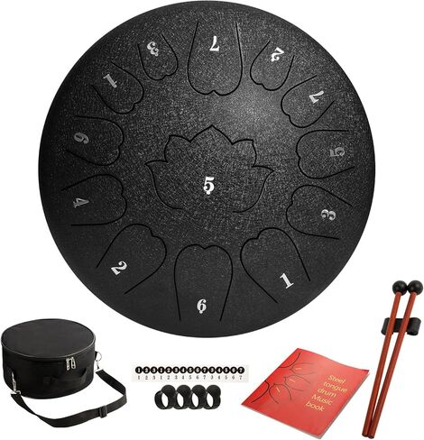 طبلة لسان فولاذية - طبلة لسان مقاس 12 بوصة و13 نغمة، طبلة مطر خارجية كبيرة مع حقيبة حمل، وكتاب موسيقى، وأعواد الطبل المحمولة باليد (أخضر) in Kuwait