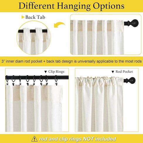 Linen Curtains for Kitchen Farmhouse Country, 2 Panels Back Tab Pocket Light Filtering Sheer Short Cafe Tier Small Window Curtain for Bathroom Basement Nursery, 42 x 24 Inches Length in Saudi Arabia