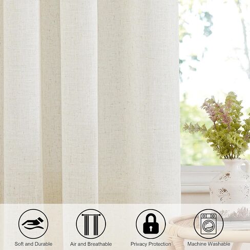 Linen Curtains for Kitchen Farmhouse Country, 2 Panels Back Tab Pocket Light Filtering Sheer Short Cafe Tier Small Window Curtain for Bathroom Basement Nursery, 42 x 24 Inches Length in Saudi Arabia