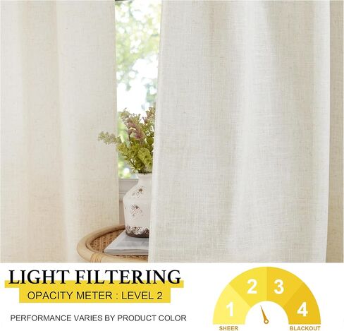 Linen Curtains for Kitchen Farmhouse Country, 2 Panels Back Tab Pocket Light Filtering Sheer Short Cafe Tier Small Window Curtain for Bathroom Basement Nursery, 42 x 24 Inches Length in Saudi Arabia