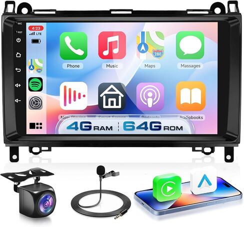 [8 CORE 2G+64G] Car Radio for Mercedes Benz W906 Sprinter W169 W245 W639 Vito Viano with Wireless Carplay/Android Auto, 9" Android 13 IPS Touch Screen Stereo, Bluetooth, GPS, WiFi, SWC, DSP + Camera in Kuwait