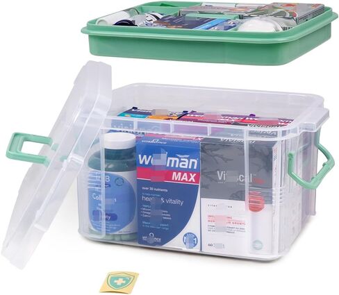 DOUKE 15qt Clear Medicine Organizer Storage Box with Handle, Plastic Empty First Aid Box with Tray, Multipurpose Medical Storage Container, Medication Organizer Chest for Home, Baby, Elderly, Dorm in Saudi Arabia