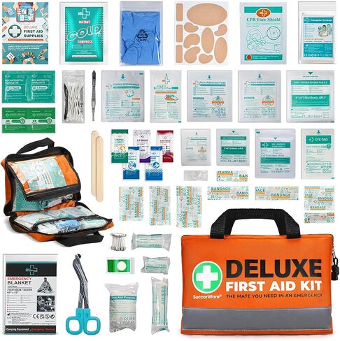 380 Pieces Deluxe First Aid Kit Compact Trauma Medical Kits with Assorted Bandages, Instant Cold Pack, Emergency Blanket for Home, Travel, Camping, Vehicle, Emergency Kits(Red) in Saudi Arabia