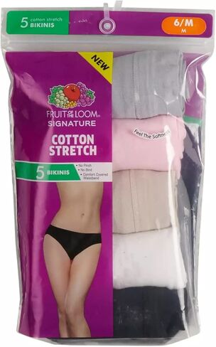 Fruit of the Loom womens Tag Free Cotton Panties bikini underwear, 5 Pack - Assorted Colors, 5 in Saudi Arabia