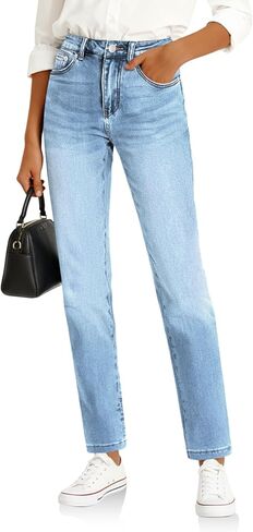 Cicy Bell Womens Straight Leg Jeans High Waisted Mid Rise Stretchy Denim Pants Tapered Petite Jeans in Saudi Arabia