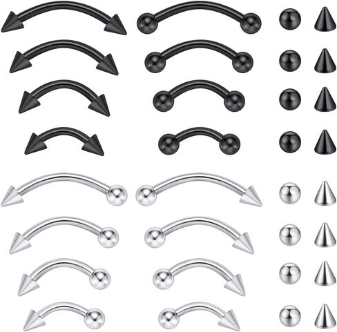 Intera الجراحية الصلب 16G الحاجب ثقب المجوهرات العمودي Labret الشفاه خواتم مجوهرات للنساء الرجال منحني الحديد روك Daith ثقب المجوهرات 6 مم / 8 مم / 10 مم / 12 مم in Kuwait
