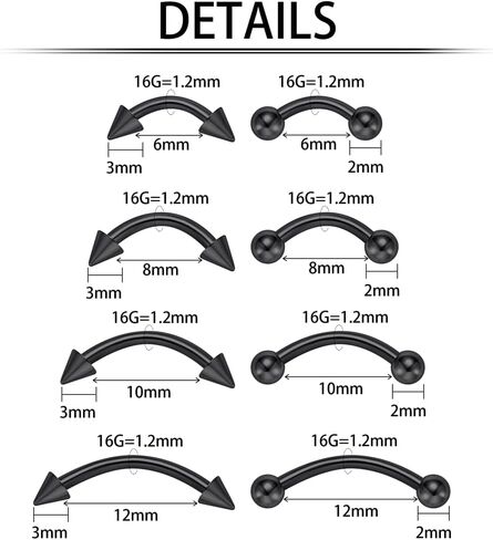 Intera الجراحية الصلب 16G الحاجب ثقب المجوهرات العمودي Labret الشفاه خواتم مجوهرات للنساء الرجال منحني الحديد روك Daith ثقب المجوهرات 6 مم / 8 مم / 10 مم / 12 مم in Kuwait