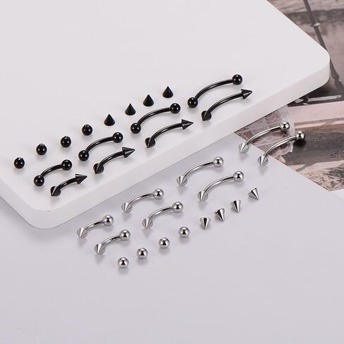 Intera الجراحية الصلب 16G الحاجب ثقب المجوهرات العمودي Labret الشفاه خواتم مجوهرات للنساء الرجال منحني الحديد روك Daith ثقب المجوهرات 6 مم / 8 مم / 10 مم / 12 مم in Kuwait