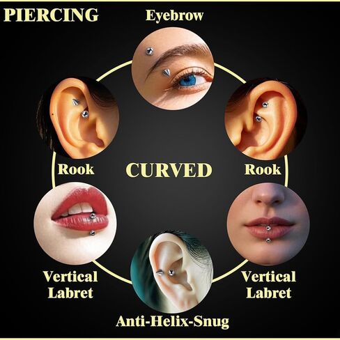 Intera الجراحية الصلب 16G الحاجب ثقب المجوهرات العمودي Labret الشفاه خواتم مجوهرات للنساء الرجال منحني الحديد روك Daith ثقب المجوهرات 6 مم / 8 مم / 10 مم / 12 مم in Kuwait