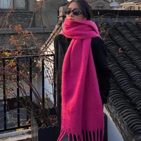 وشاح شتوي للنساء، وشاح شتوي أنيق دافئ للتنقل اليومي، حماية من الطقس البارد ونمط الشارع، 90.6 × 15.7 بوصة، لف شال طويل للغاية، وردي وردي in Saudi Arabia