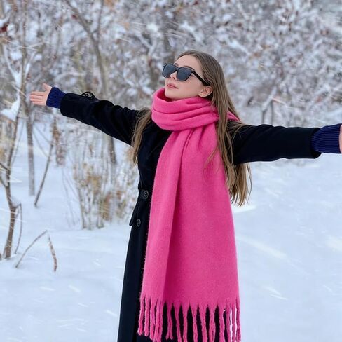وشاح شتوي للنساء، وشاح شتوي أنيق دافئ للتنقل اليومي، حماية من الطقس البارد ونمط الشارع، 90.6 × 15.7 بوصة، لف شال طويل للغاية، وردي وردي in Saudi Arabia