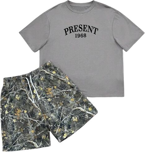 Boy's 2 Piece Outfits Graphic Tees and Camo Shorts Summer Clothes Sets Streetwear in Saudi Arabia