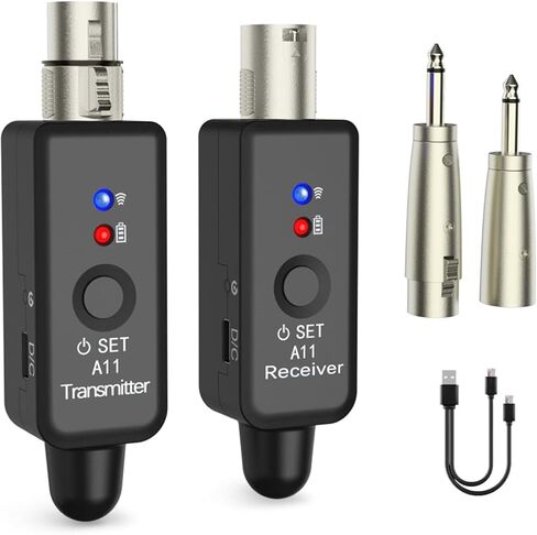 نظام ميكروفون لاسلكي A11، جهاز إرسال واستقبال XLR 2.4 جيجا هرتز للميكروفون الديناميكي، خلاط الصوت، نظام PA، نطاق 100 قدم، زمن وصول منخفض للغاية، بطارية قابلة للشحن in Kuwait