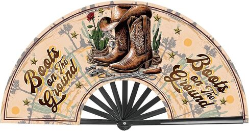 مراوح للرقص الخطي - أحذية بنية مقاس 13 بوصة، كبيرة الحجم تُصدر أصواتًا من رعاة البقر الغربيين قابلة للطي يدويًا ومروحة تصفيق من الخيزران لتزيين حفلات الرقص in Kuwait