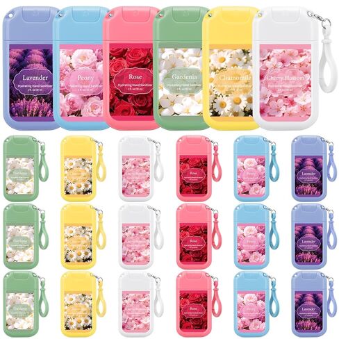 Frienda 24 Pcs Thank You Mini Hand Sanitizer Spray Bulk with Keychain Scented Hydrating Hand Sanitizer Spray Travel Size 1 Fl.oz for Travel Backpack Friend Staff Teacher Nurse New Year Thank You Gifts in Kuwait