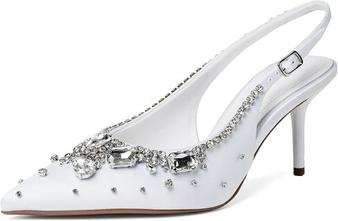 حجر الراين الكعوب للنساء هريرة الكعوب مغلقة تو Slingback سباركلي أشار فستان أحذية بلينغ الساتان الزفاف حفلة موسيقية حذاء زفاف in Kuwait