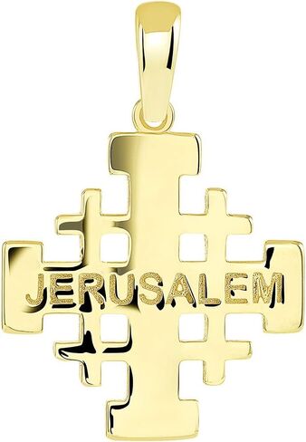 14k Yellow Gold Two Tone Crusaders Jerusalem Cross Pendant with Cuban Chain Necklace in Saudi Arabia