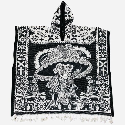 Leos Imports Day of the Dead Mexican Poncho with Hoodie | Reversible Dia de los Muertos Gaban - Adult Unisex, One Size in Saudi Arabia