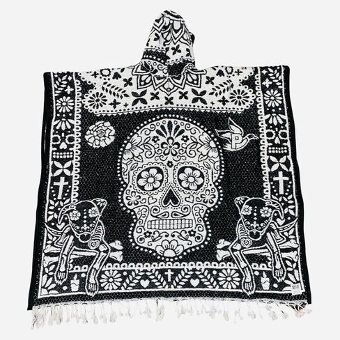Leos Imports Day of the Dead Mexican Poncho with Hoodie | Reversible Dia de los Muertos Gaban - Adult Unisex, One Size in Saudi Arabia