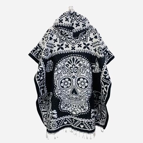 Leos Imports Day of the Dead Mexican Poncho with Hoodie | Reversible Dia de los Muertos Gaban - Adult Unisex, One Size in Saudi Arabia