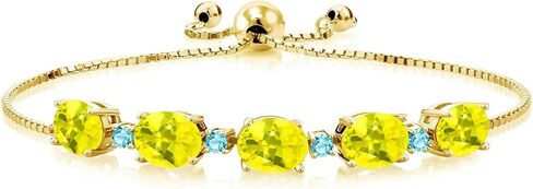 سوار من الفضة المطلية بالذهب الأصفر عيار 18 قيراط من Gem Stone King 8.12 قيراط من التوباز الصوفي الكناري والتوباز الأزرق السويسري للنساء | سوار بولو قابل للتعديل للنساء | سهل الارتداء والخلع in Saudi Arabia