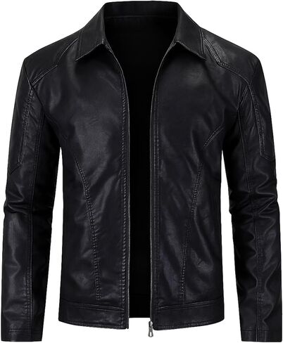 جاكيت رجالي من الجلد الصناعي سترات للدراجات النارية بياقة مطوية للأسفل معطف لسائقي الدراجات النارية ملابس خارجية in Kuwait