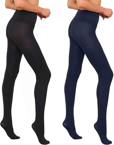 HA WA Opaque Black Compression Tights for women, 2 Pairs High Waist tights with Control Top Pantyhose（2 Black,M） in Saudi Arabia