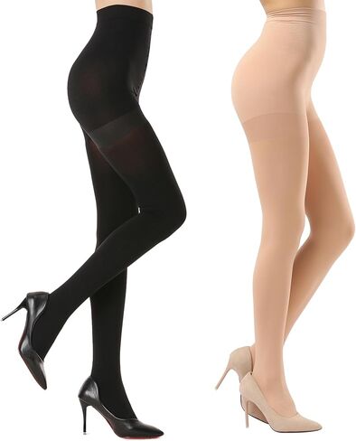 HA WA Opaque Black Compression Tights for women, 2 Pairs High Waist tights with Control Top Pantyhose（2 Black,M） in Saudi Arabia