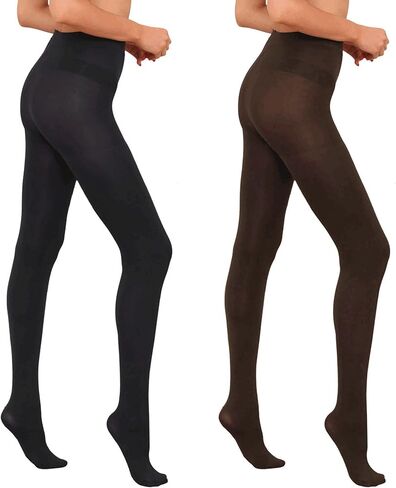 HA WA Opaque Black Compression Tights for women, 2 Pairs High Waist tights with Control Top Pantyhose（2 Black,M） in Saudi Arabia