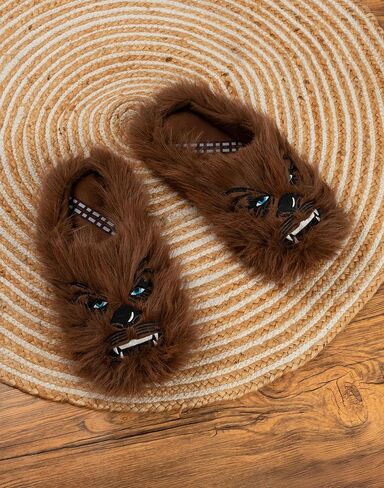 STAR WARS Chewbacca Men's Brown Mule Slippers Fluffy Indoor Lounging Footwear Movie Theme Comfort Shoes | Merch in Saudi Arabia