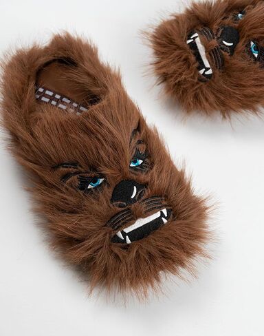 STAR WARS Chewbacca Men's Brown Mule Slippers Fluffy Indoor Lounging Footwear Movie Theme Comfort Shoes | Merch in Saudi Arabia