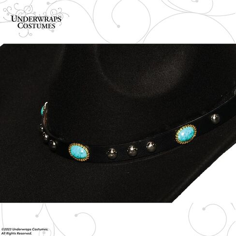 UNDERWRAPS Black Cowboy Hat With Turquoise Oval Gem Band Adult Costume Accessory in Saudi Arabia