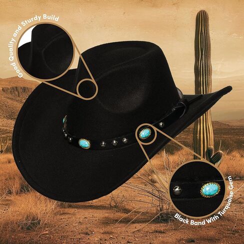 UNDERWRAPS Black Cowboy Hat With Turquoise Oval Gem Band Adult Costume Accessory in Saudi Arabia
