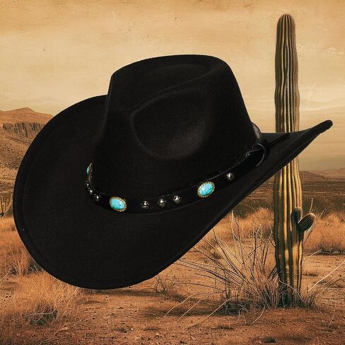 UNDERWRAPS Black Cowboy Hat With Turquoise Oval Gem Band Adult Costume Accessory in Saudi Arabia