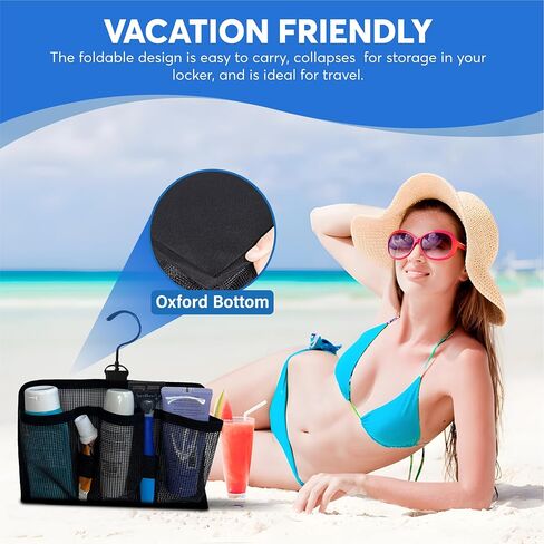Hangable Mesh Shower Travel Kit Caddy - Large Capacity Travel Organizer with 3 Compartments and 2 Elastic Bands (black) (Swivel Hook) in Saudi Arabia