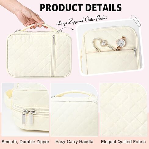 CEELGON Travel Jewelry Case Organizer and Storage Quilted Jewelry Pouch Box for Traveling Ring Necklace Earring Holder with Velvet Jewelry Binder Mini Portable Jewelry Bag (Beige) in Saudi Arabia
